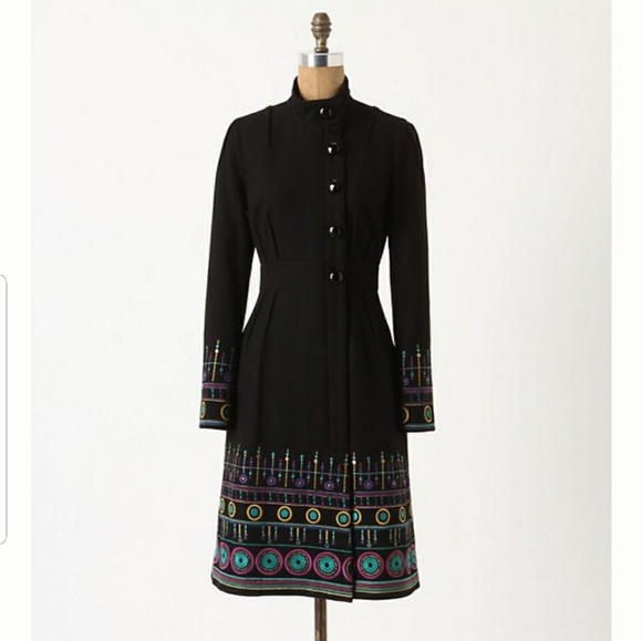 Anthro Tracy Reese Black Embroidered Wool Coat - Picture 1 of 6